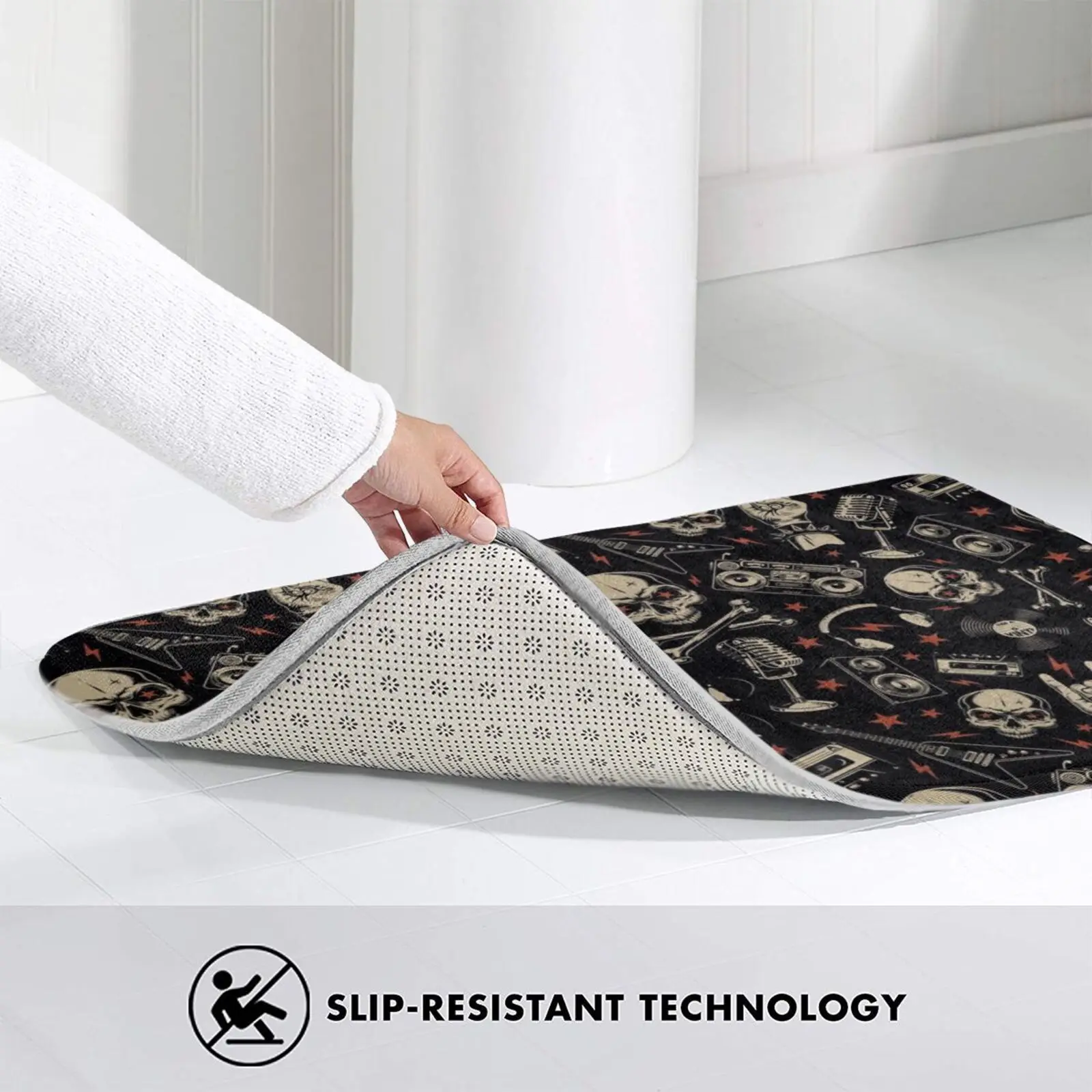 Rock And Roll Retro Skull Mat Rug Carpet Anti-Slip Floor Mats Bedroom Music Classic N Vintage Guitar | Дом и сад