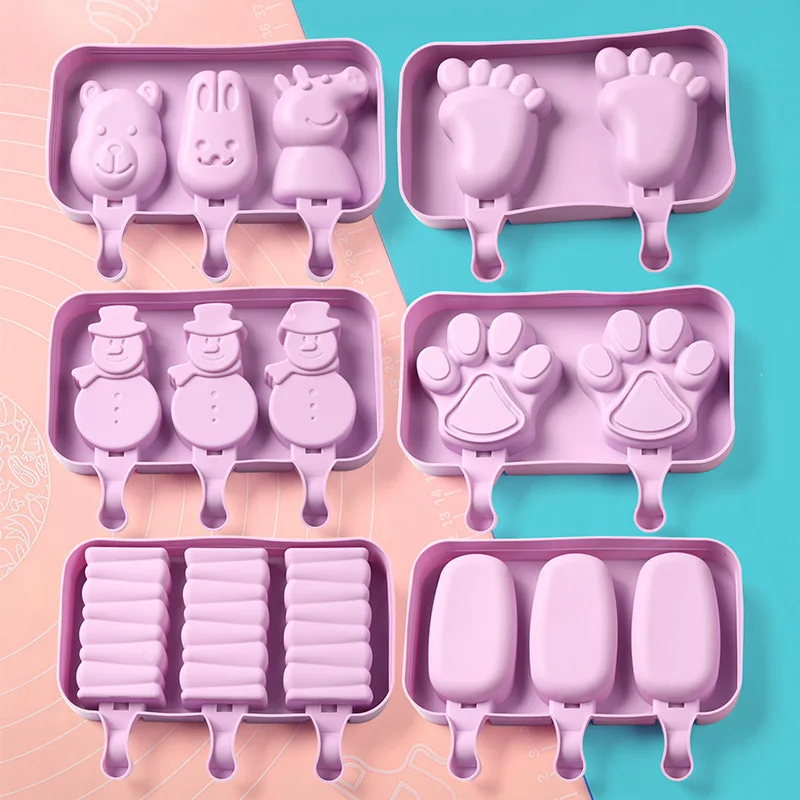 

Cute Cartoon Ice Cream Mold Silicone Popsicle Mold Reusable BPA-Free Ice Pop Mold With Lids And Sticks