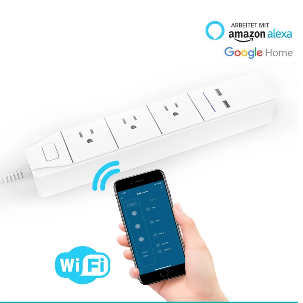 Умный Wifi сетевой фильтр 2 usb порта 3 по отдельности розетка совместима с Alexa Google Home/Assistant