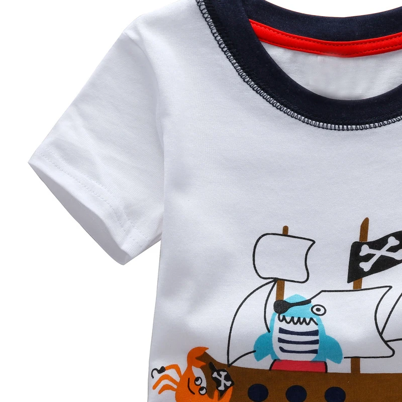 Детская футболка с принтом пиратского корабля полосатая Повседневная коротким