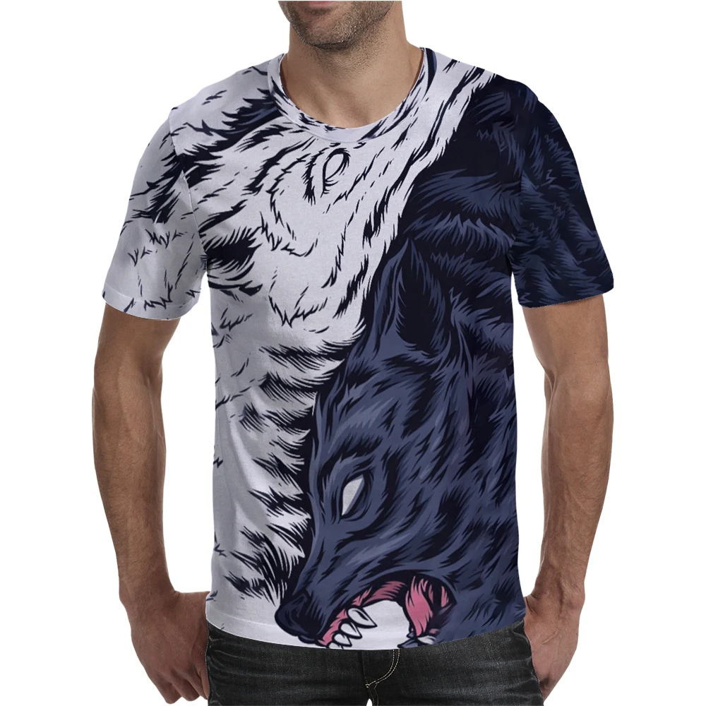 Новинка 2020 забавная футболка с 3D принтом волка и животных летняя коротким