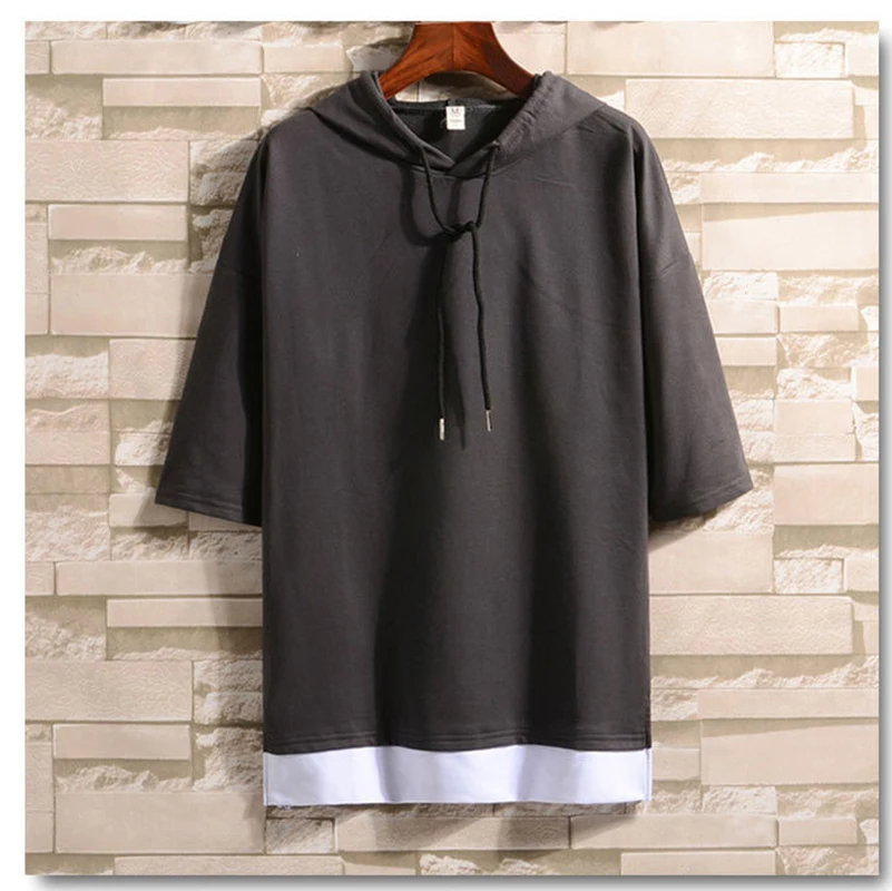 

2021 new spring and summer hooded casual collarless youth solid color loose Hoodie fashion brand fake two-piece Fashion Top