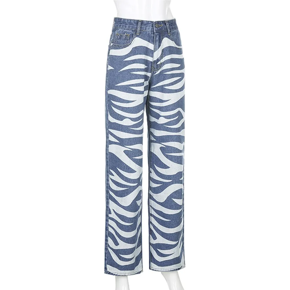 Длинные джинсы Y2k штаны брюки с зеброй женская уличная одежда в стиле Харадзюку