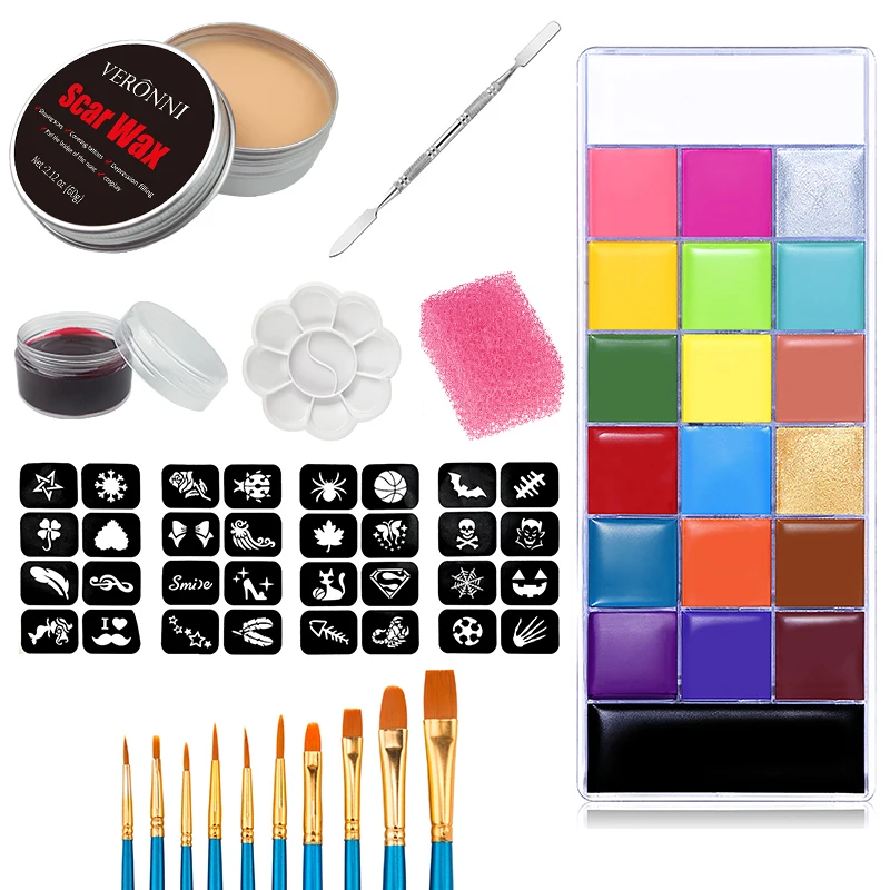 8PCS SFX Makeup Kit 20 Colors Face Body Paint Oil Stage Special Effects Halloween Wound Scar Wax Makeup Fake Scab Blood Spatula