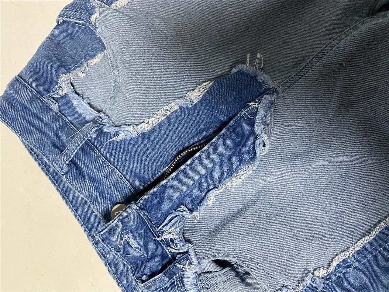 

Patchwork Jeans Women Stacked Jeans High Waist Bodycon Stretch Slip Hem Denim Boyfriend Trousers Pants Female Washed Denim