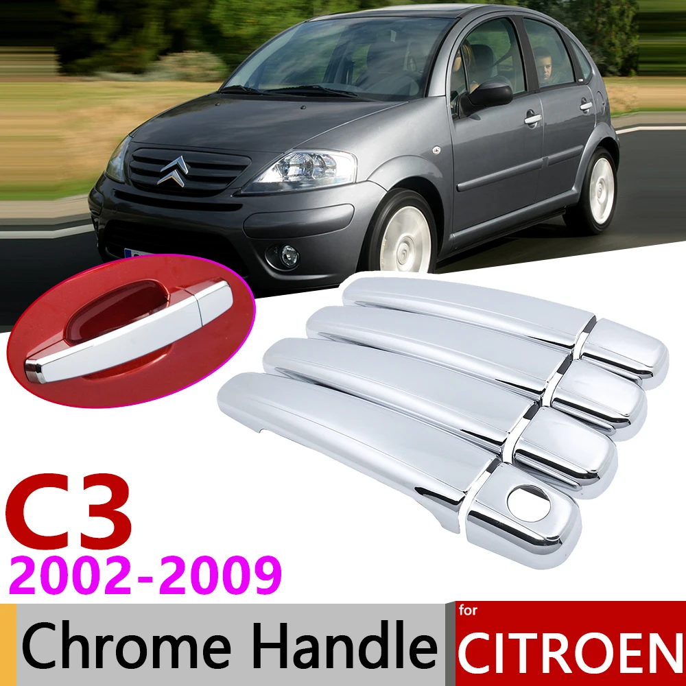 for Citroen C3 MK1 2002~2009 Chrome Exterior Door Handle Cover Car Accessories Stickers Trim Set 2003 2004 2005 2006 2007 2008