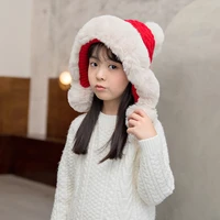 hat childrens autumn and winter sweet and cute ear protection woolen hat warm lei feng hat soft sister hair ball knitted hat