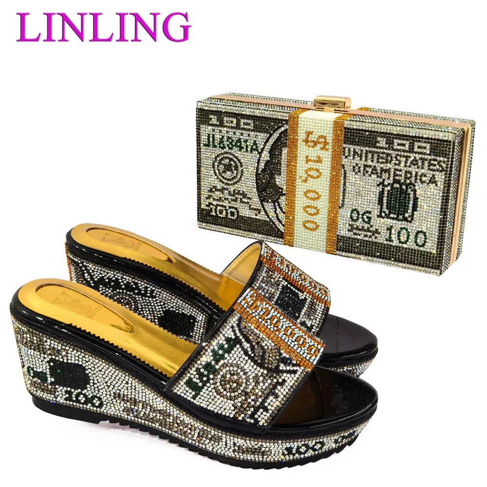 

Lesteat New Arrival Fashion Unique Style Italian Design Party Noble Luxury Ladies Shoes and Bag Set in Balck Color for Wedding