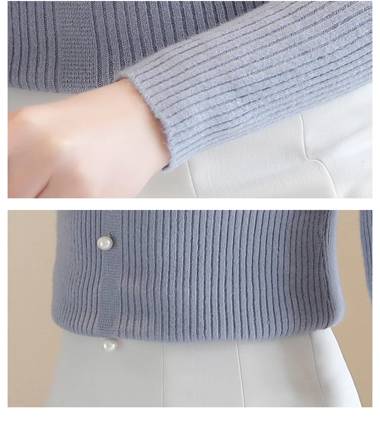 элегантный отложной воротник Синяя Женская одежда Женские свитера весна 2019