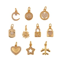 cubic zirconia crystal gold plated heart shape airplane pentagram charm pendant diy necklace earrings makings wholesale jewelry