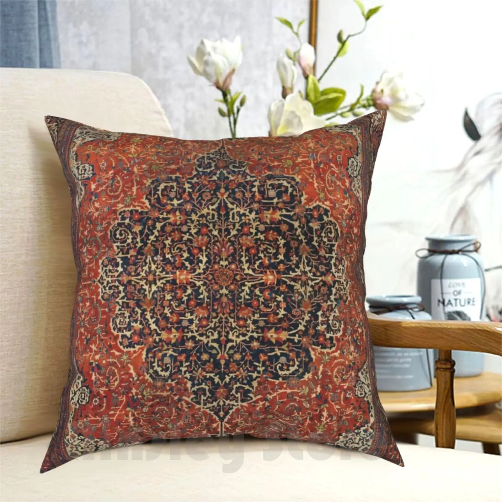 

Sarouk Farahan Carpet , West Persia Pillow Case Printed Home Soft DIY Pillow cover Sarouk Farahan Persian Rug Carpet Red