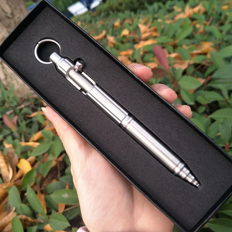 

Outdoor Self-defense Retro Stainless Steel Machine Gun Pen Stainless Steel Bolt Type Tactical Pen Hanging Ring EDC Outdoor Pen