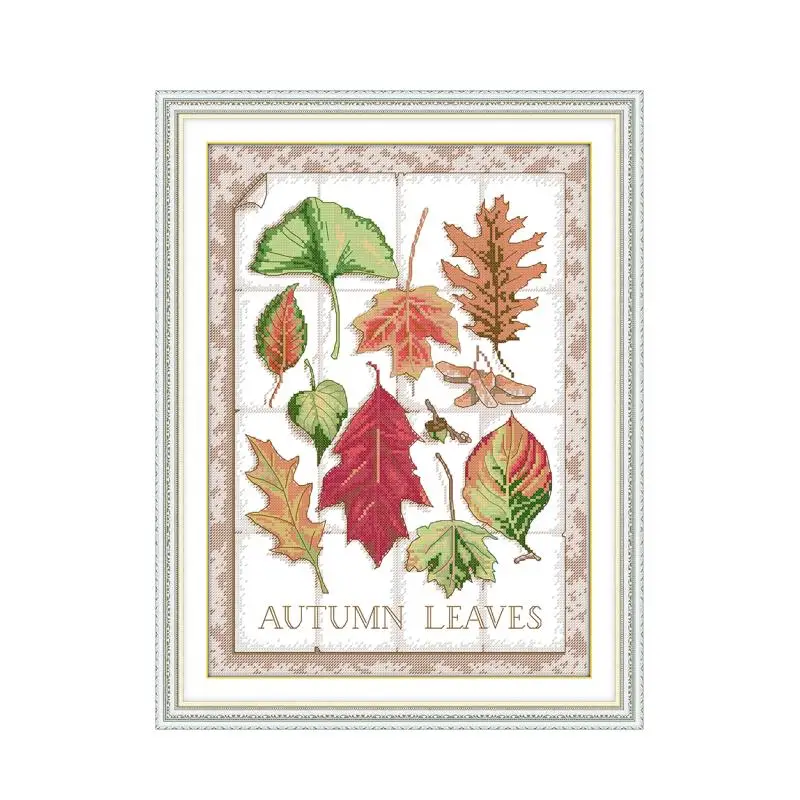 

Autumn leaves cross stitch kit aida 14ct 11ct count printed canvas stitches embroidery DIY handmade needlework