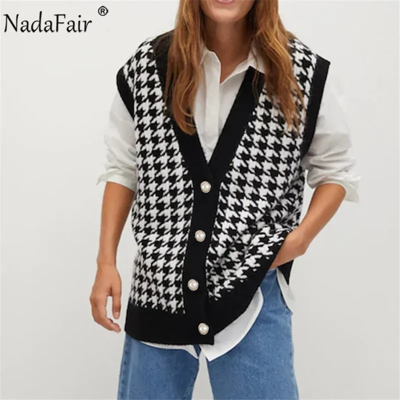 Женский винтажный кардиган Nadafair черный вязаный Повседневный джемпер с v-образным
