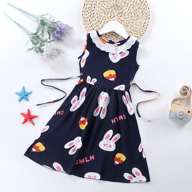 

2022 New Summer Girls Floral Dress Sling Ruffles Bohemian Beach Princess Dresses for Girl Clothing 2-8 Years Childrens Clothes