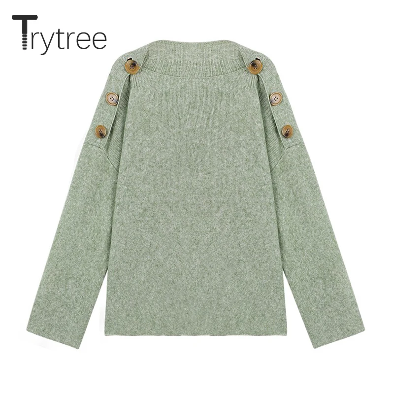 Осень-зима 2020 Женский Повседневный свитер Trytree с воротником-лодочкой однотонный