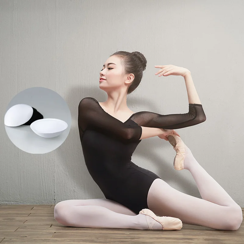 

Women Black Mesh Dance Leotards Three Quarter Sleeve Ballet Leotards Adult Ballet Practice Dance Costume Gymnastics Leotards