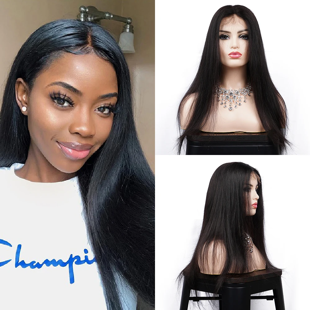 Прямые передние парики из человеческих волос на сетке предварительно выщипанная