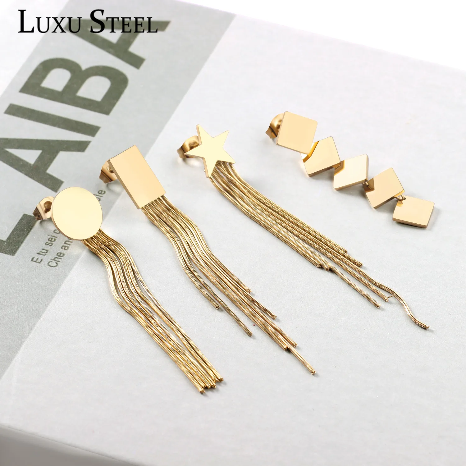 Висячие серьги LUXUSTEEL из нержавеющей стали с высокой полировкой круглые