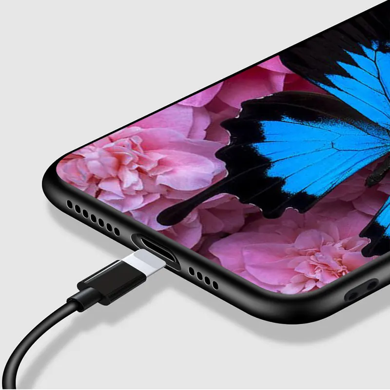 

Butterfly Flower Pretty For iPhone 12 Pro Max Mini 11 Pro XS Max X XR 6S 6 7 8 Plus 5S Soft Black Phone Case