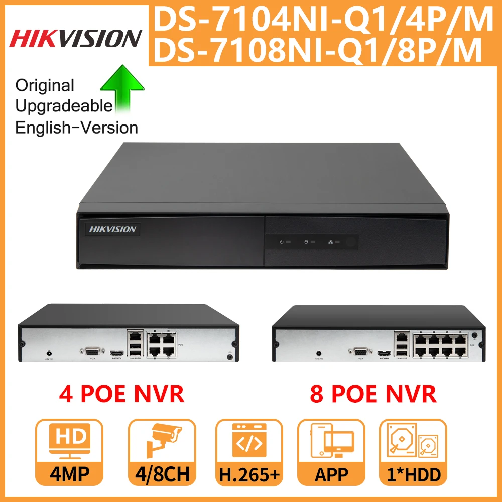 

Hikvision NVR DS-7104NI-Q1/4P/M DS-7108NI-Q1/8P/M 4CH 8CH PoE NVR IP Camera CCTV Security Network Video Recorder 1 SATA H.265+