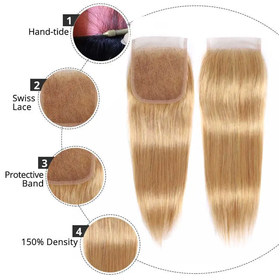 Бразильские прямые светлые волосы закрытие Remy 8 22 дюйма свободная средняя часть