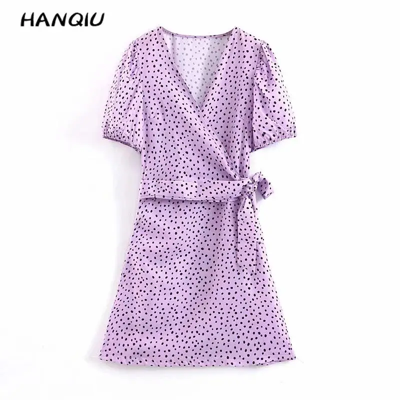 Женское винтажное платье в горошек Повседневное стиле бохо с коротким рукавом и