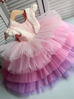 custom new girls clothes tierd tulle princess first birthday party gown cap sleeve kids clothing size 1 14y
