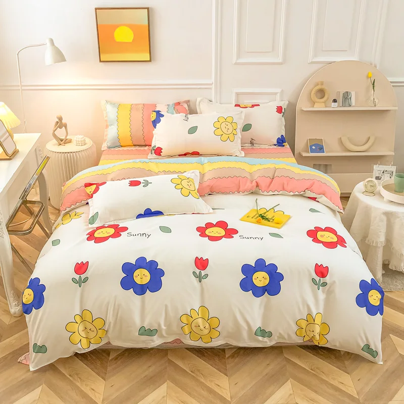 

Flower Printed Queen Size Bedding Set Nordic Duvet Cover Bed Linen Pillowcase Bedsheet Set King Queen Size Bed Comforter Set