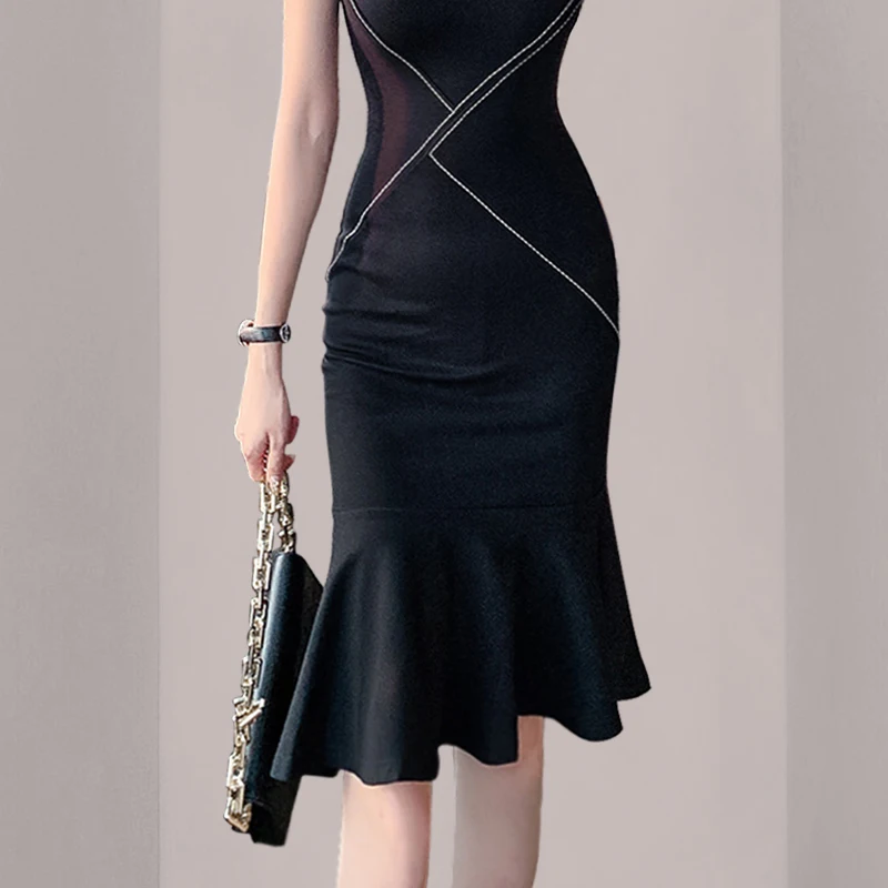 2021 в Корейском стиле Для женщин платье с оборками и русалкой элегантный короткий