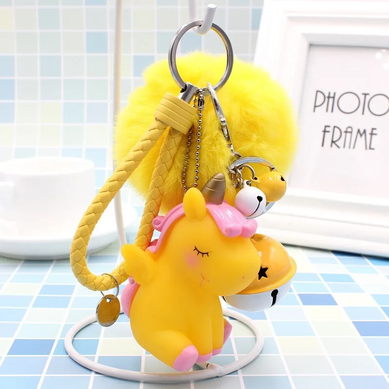 

New Cute Unicorn Doll Key Ring Hair Ball Bell Bag Pendant Lady Car Key Ring Small Gift
