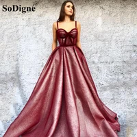 sodigne burgundy sweetheart glitter evening dress velvet spaghetti straps long prom dress with pocket a line party gowns