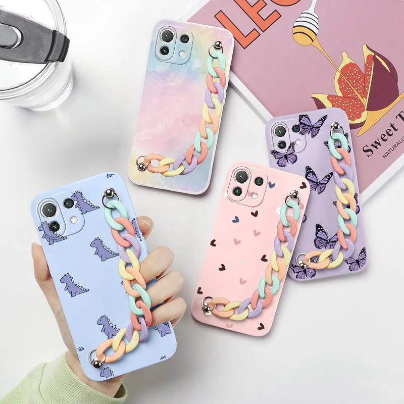 Чехол с ремешком на запястье и цепочкой для Xiaomi Mi 11 Lite 5G NE 6 55 &quot мягкий