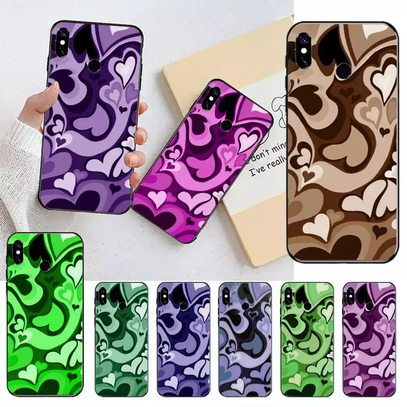 

Purple Heart Swirl Pattern Cover Phone Case For Xiaomi Redmi note 7 8 9 11 t s 10 A pro lite funda shell coque cover