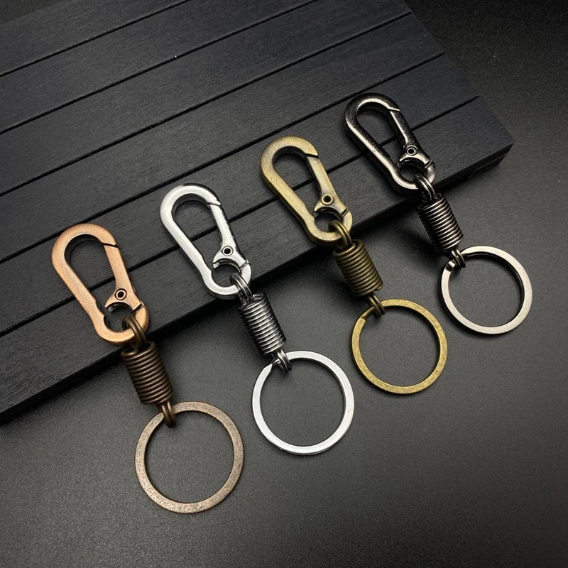 

Metal Carabiner Keychain Ring Holder Organizer Spiral Retractable Spring Coil Keychain Zinc Alloy Anti-rust Key Clip Hook