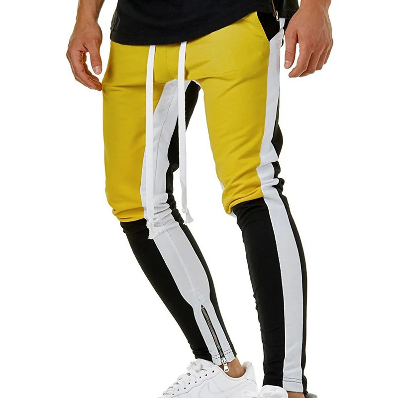 yellowblack Индивидуальные узкие спортивные брюки на молнии, мужские хлопковые брюки с эластичным поясом в стиле хип-хоп, мужские тренировочные штаны с карманами, штаны для бега для мужчин - Цвет: yellowblack