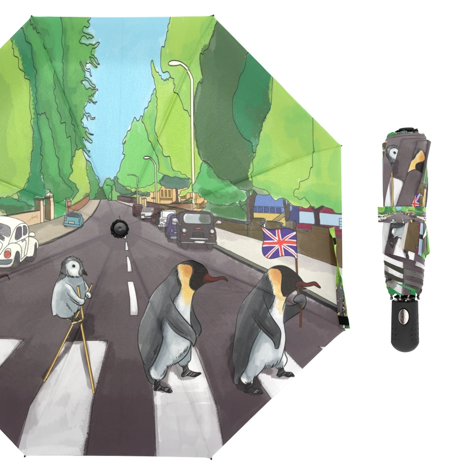 Фото Креативный зонт Animal Crossing Road с узором от дождя, женский три складных автоматических открытых и закрытых портативных зонтов, зонтик Parapluie №2