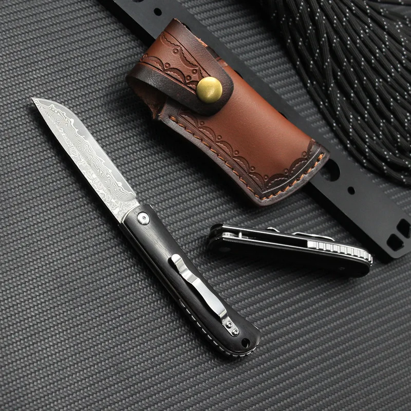 Складной нож Tunafire GT962 ручка из черного дерева дамасское лезвие карманные