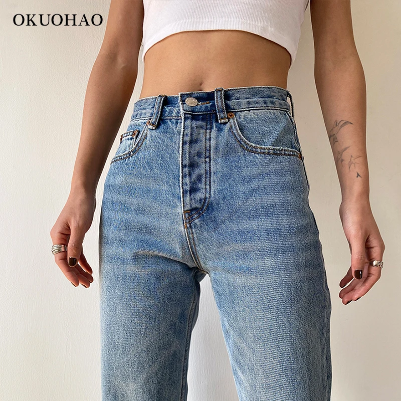 Джинсы для мамы прямые брюки потертые свободные с высокой талией размера плюс