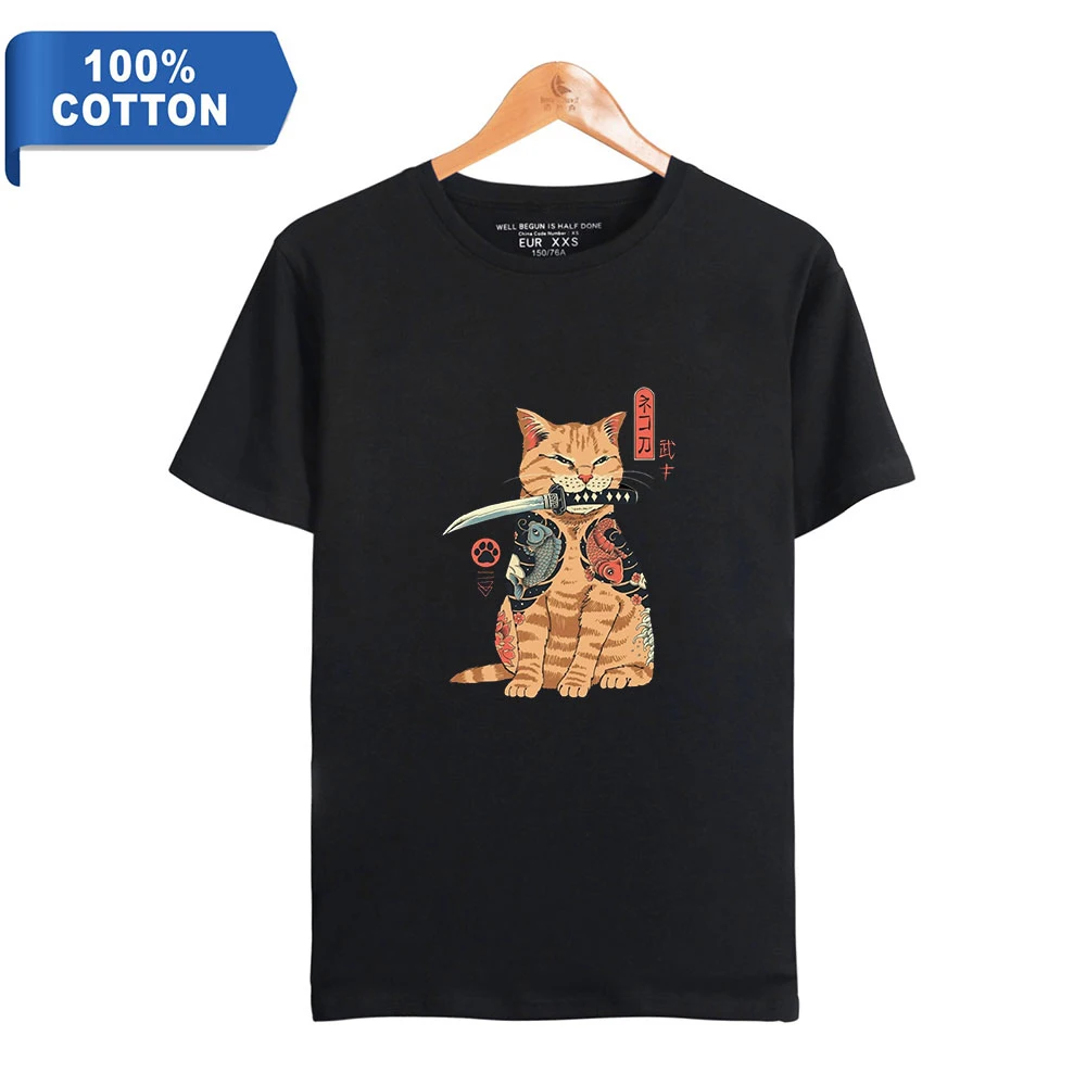 

Japanese cat Tshirts Unisex O-Neck 100%Cotton Women Men's Tshirt Short Sleeve Streetwear High Quality 2020 Hip Hop Clothes