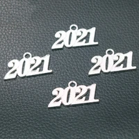 10pcs bright silver color letter 2021 pendant popular bracelet necklace metal accessories diy charms for jewelry crafts making