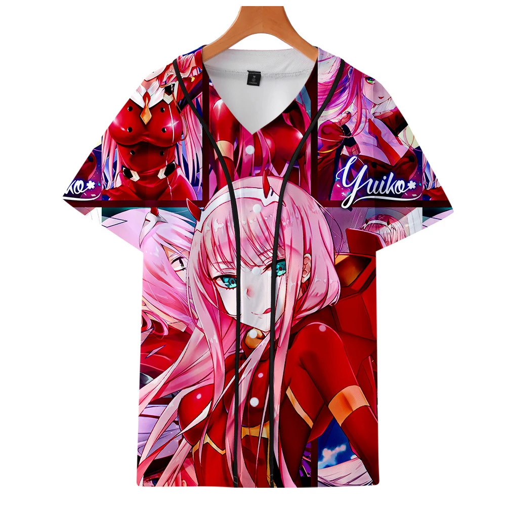 

2020 DARLING In The FRANXX 3D Print Anime 3D Baseball Jackets Shirts Advanced Tech Short Sleeve Popular Streetwear Man Top