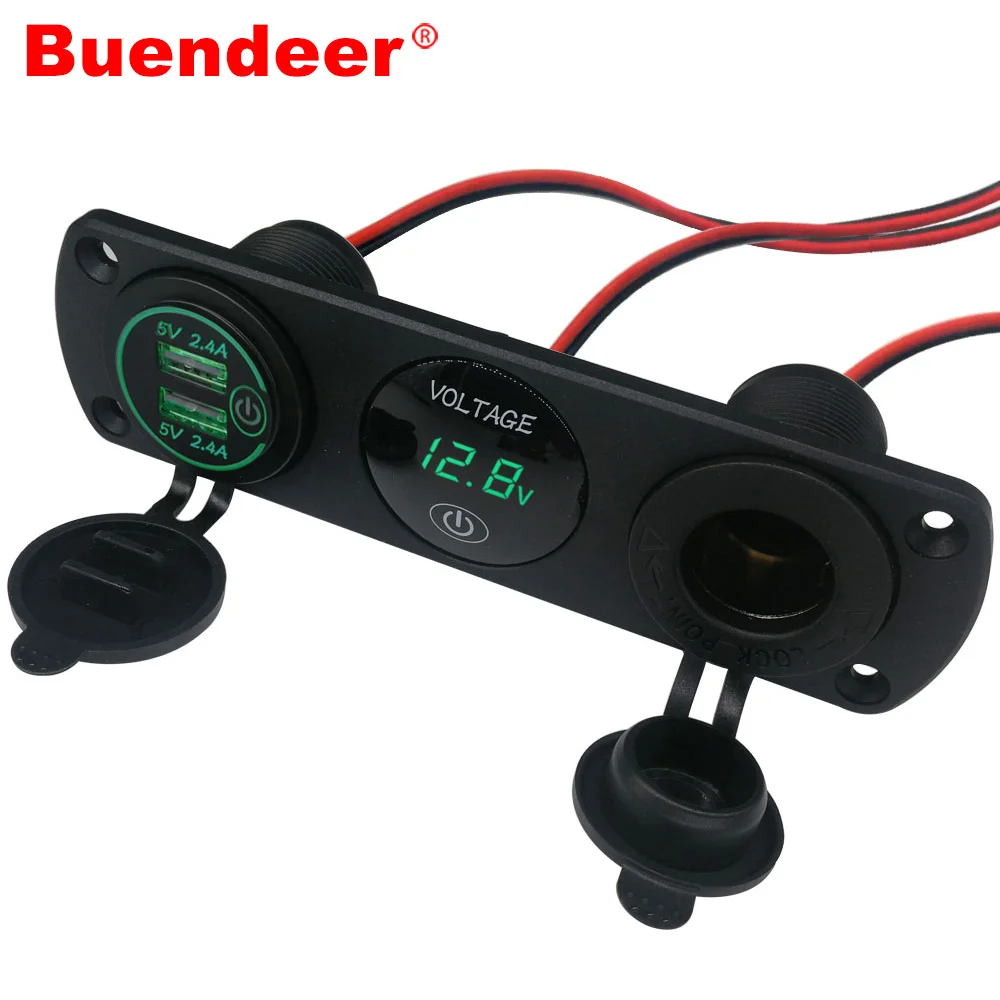 Buendeer 12V Мощность гнездо палатка 5-в-1 двойной USB выход Зарядное устройство морской
