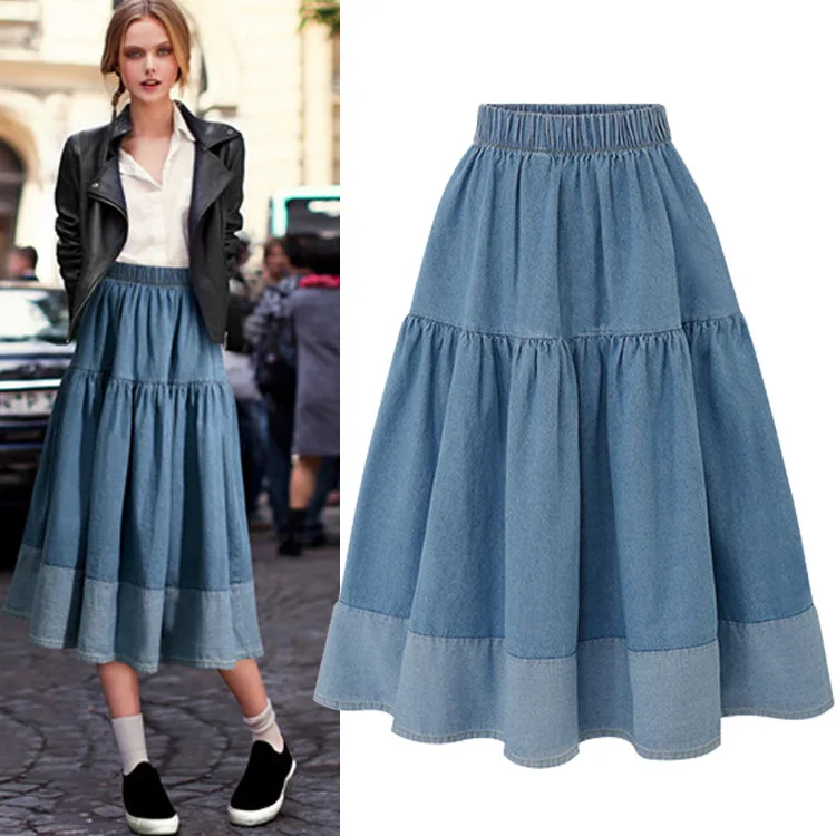 

2021 Spring/summer women's high-waisted slim Jean MIDI A-line skirt plus size skirt