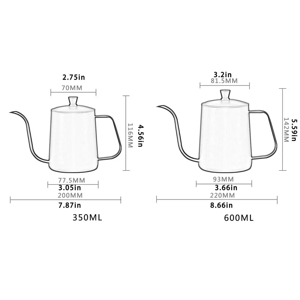 

Stainless Steel Hand Coffee Pot With Lid Coffee Tea Pot Non-stick Coating Food Grade Gooseneck Drip Kettle Swan Neck