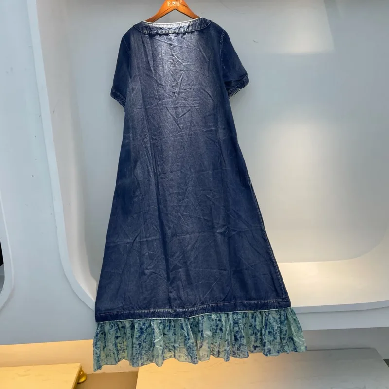 

IEQJ Women Cheongsam Retro Irregular Stitching Floral Denim Dress New V-neck Short Sleeve Loose Fashion Tide Summer 2021 3F0443