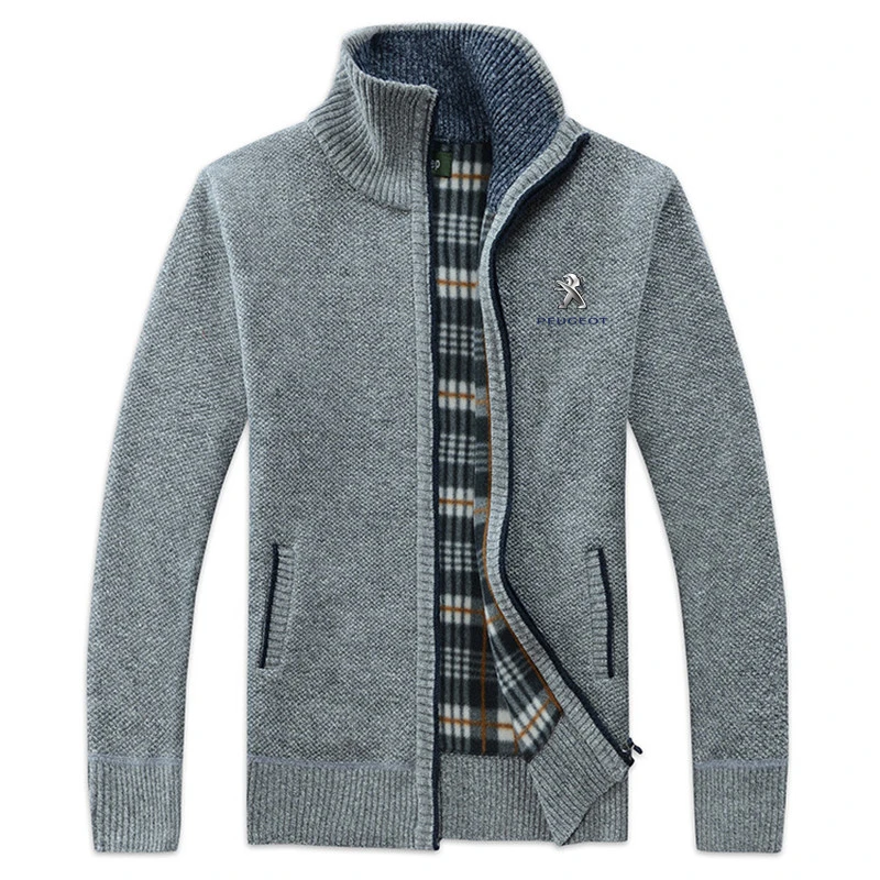 

Men's PEVGEOT car logo trendy brand lapel business casual cardigan sweater simple fashion brand slim knit sweater jacket men
