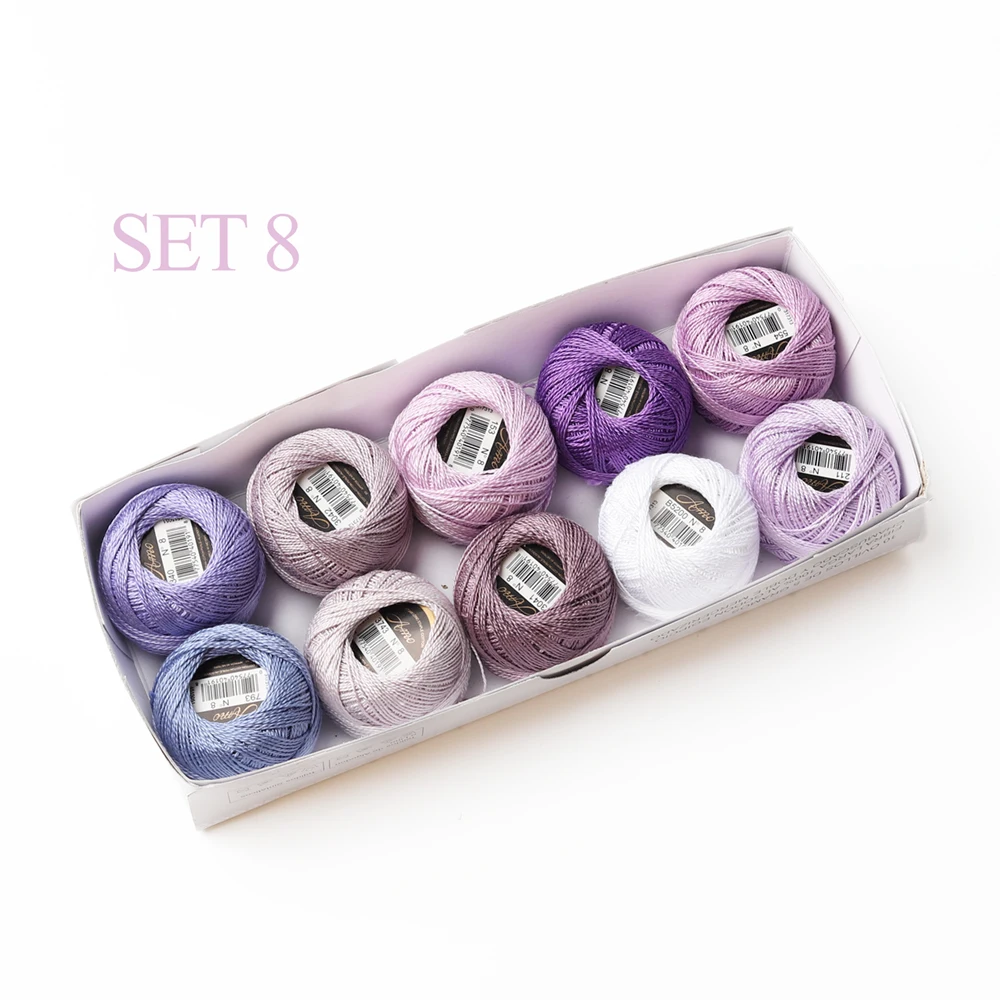SET 8 5 граммов размер, 8 жемчужных хлопковых нитей для вышивки крестиком, 43 ярдов на шарик, Двойной Мерсеризованный длинный штапельный хлопок, 10 шт./col - Цвет: SET 8
