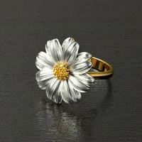 huitan creative two tone sunflower rings women engagement wedding ring stylish party accessories female trendy jewelry drop ship