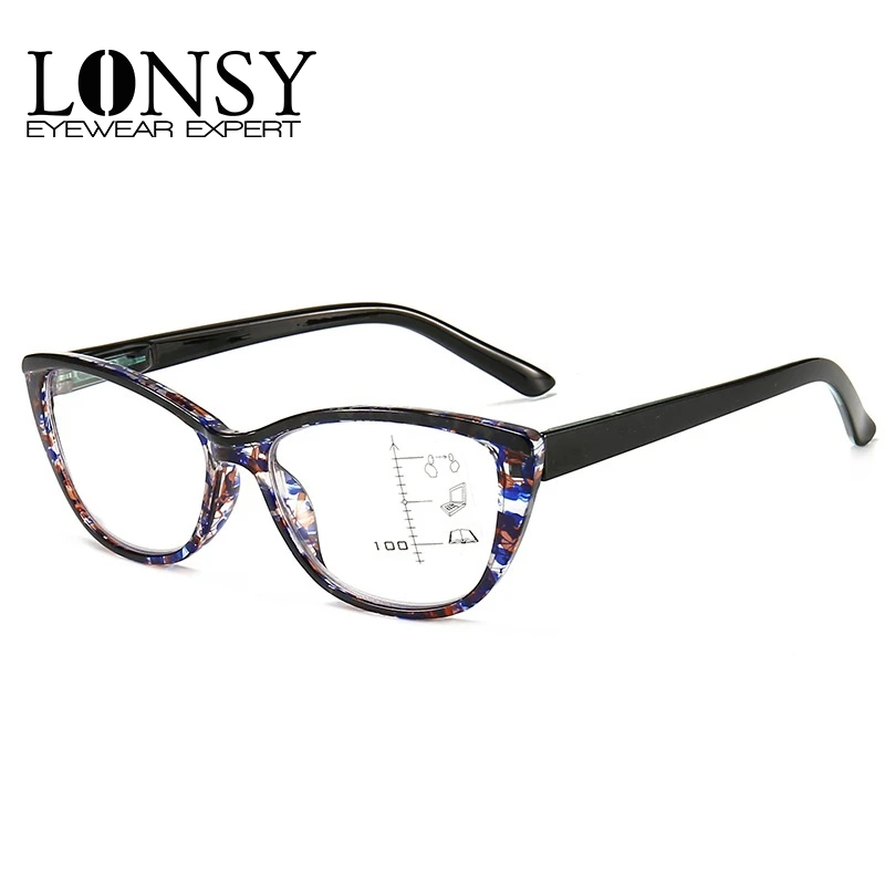 

LONSY Cat Eye Presbyopia Glasses Retro Progressive Multifocal Reading Glasses Women Anti Blue Light Hyperopia Eyewear Diopter